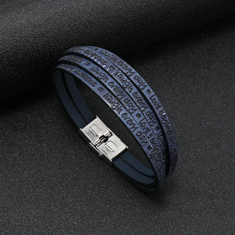 Simple Style Letter Pu Leather Titanium Steel Unisex Bracelets