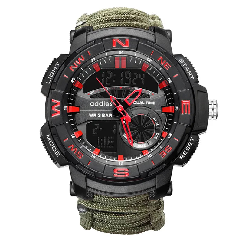 Edison luminous multifunctional compass watch outdoor mountaineering whistle Flint waterproof electronic men's watch wholesale