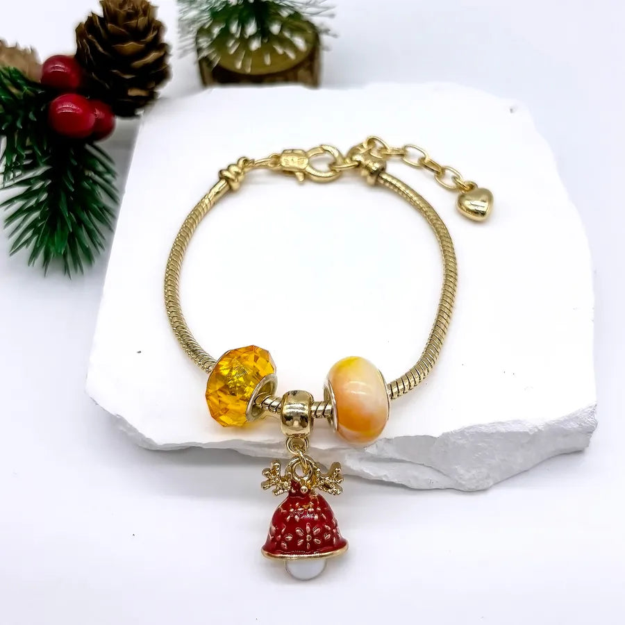 Hot-Selling Christmas Gift DIY Beaded Large Hole Beads Red Heart Snowman Apple Bell Children's Bracelet for Girls