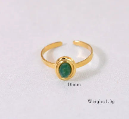 Retro French Style Geometric Titanium Steel Natural Stone Open Rings In Bulk