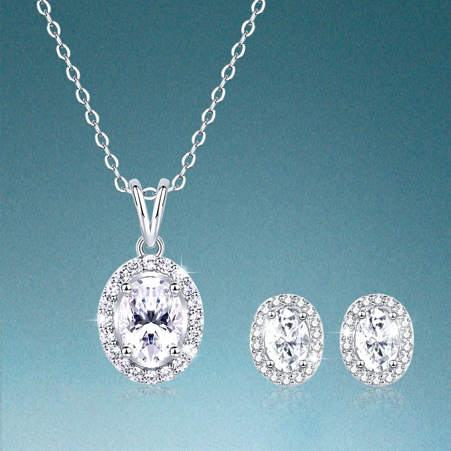 Moissanite Earrings Necklace White Gold Plated Earrings Necklace