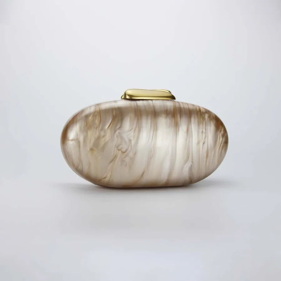 Pearl Color with Snake Chain Champagne White Arylic Solid Color Oval Evening Bags