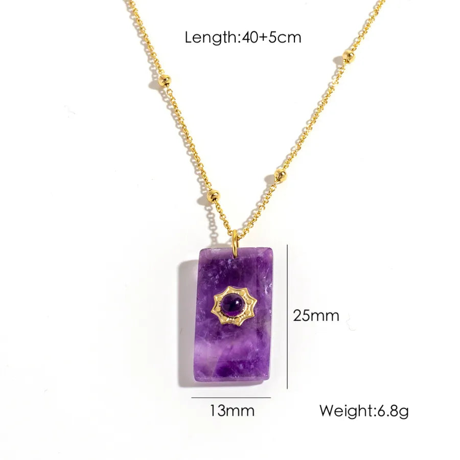 Wholesale Jewelry IG Style Geometric 304 Stainless Steel natural stone Gem Inlay Pendant Necklace