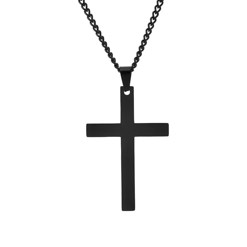 Europe and the United States personality simple smooth cross pendant lettering men and women stainless steel necklace niche accessories spot