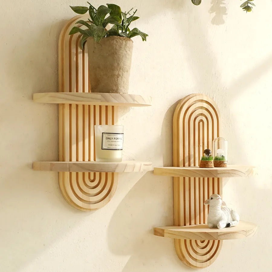 Simple Style Oval Wood Storage Rack Wall Art