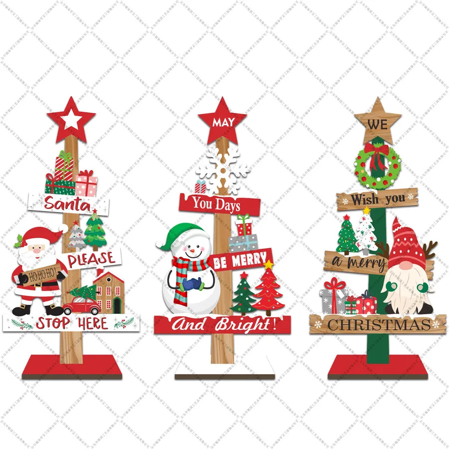 Minguan Christmas Decorations Wooden Desktop Ornaments Restaurant Bar Decorative Crafts Festive Country European Cartoon Style