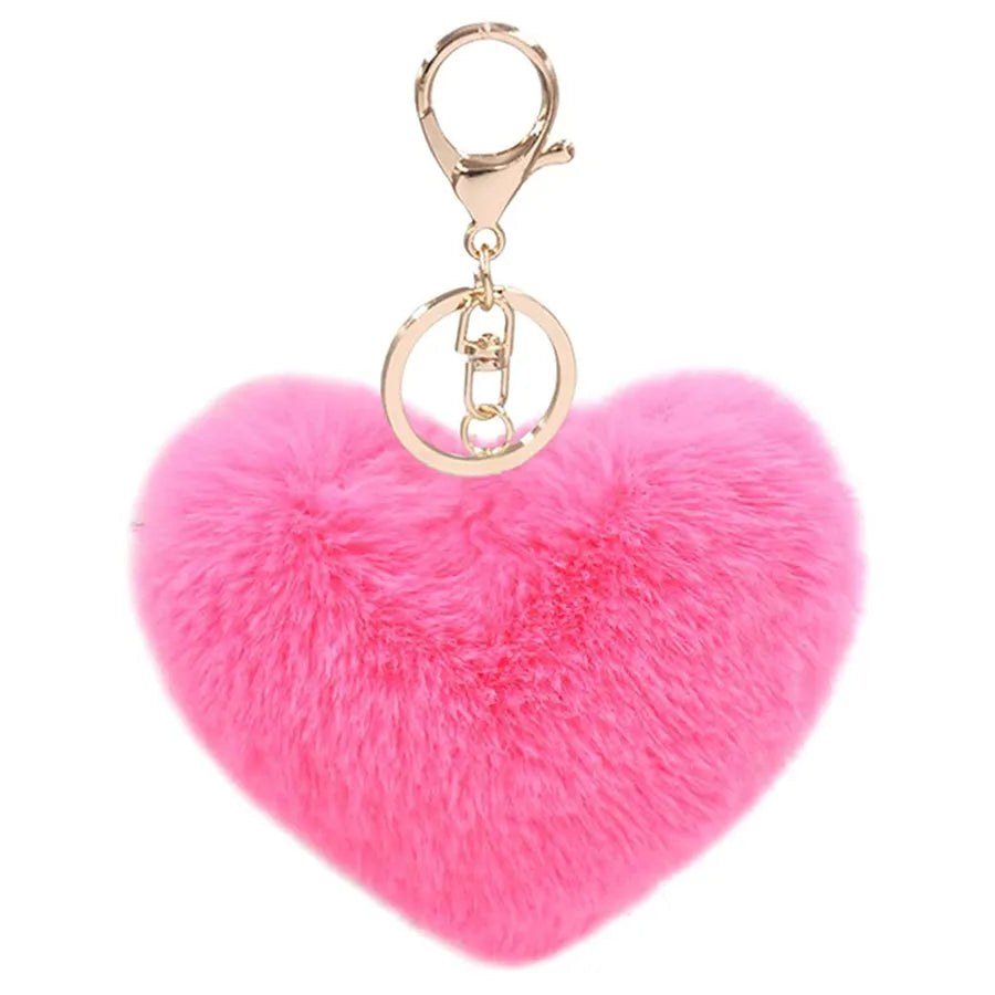 cute heart shape solid color alloy pom poms bag pendant keychain
