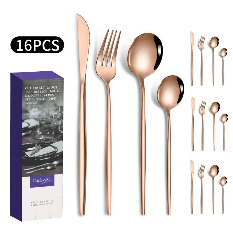 1010 stainless steel tableware 24-piece golden steak knife, fork and spoon gift box Western tableware suit