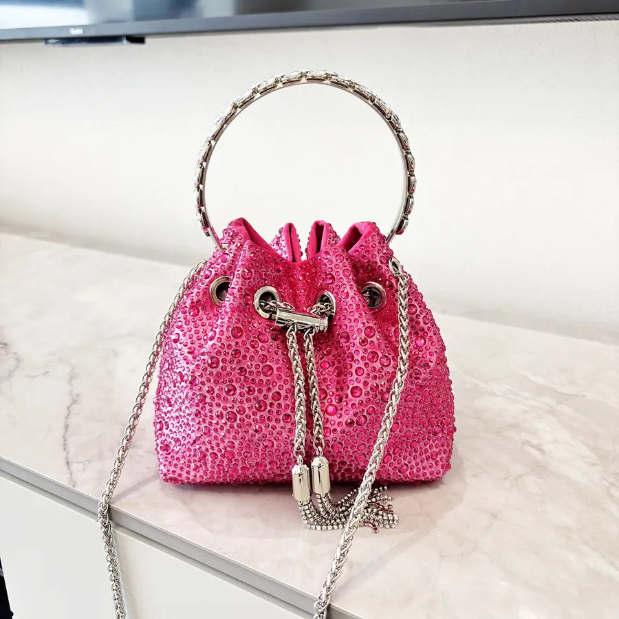 Red Purple Pu Leather Color Block Bucket Evening Bags