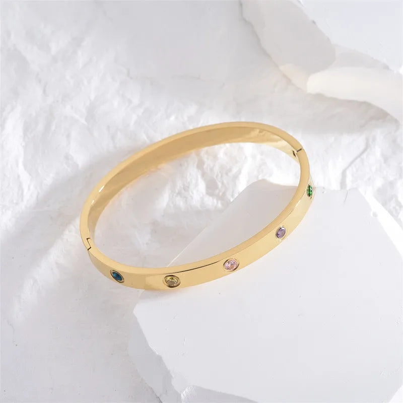 Vintage Style Simple Style Maple Leaf 304 Stainless Steel Zircon cable chain Bangle In Bulk