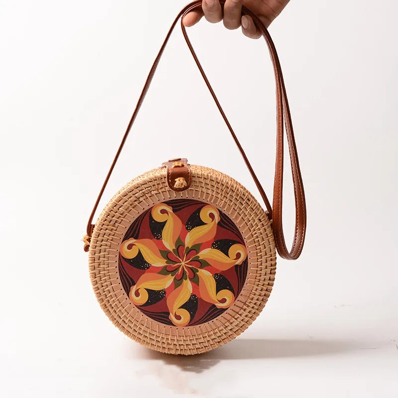 Special Sale Rattan Ins Butterfly Bag Mori Style Vintage Artistic Handmade Flower Petal Bag Woven Bag PU Belt