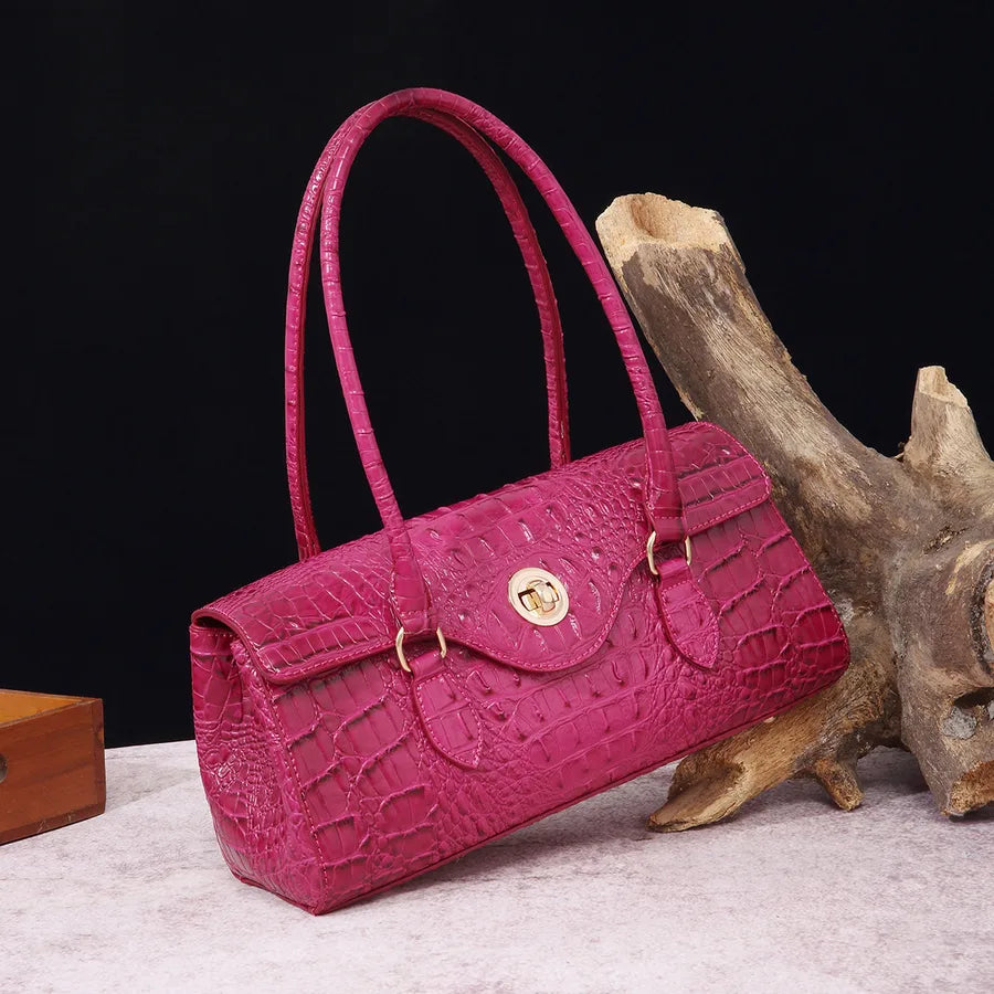 Women's Large Pu Leather Geometric Basic Vintage Style Square Lock clasp Handbag