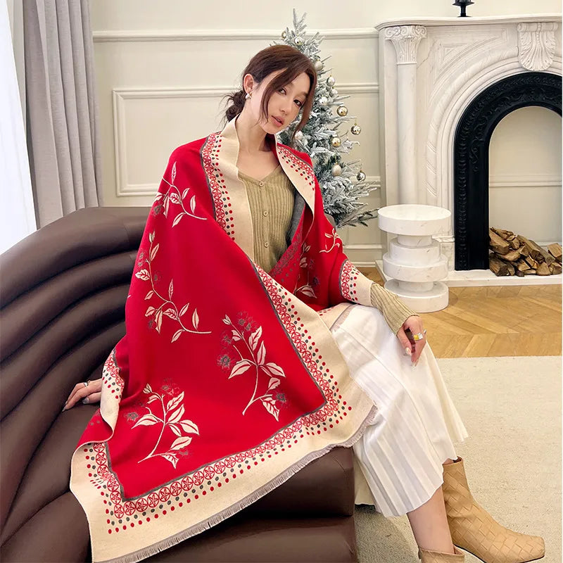women's casual simple style flower imitation cashmere scarf