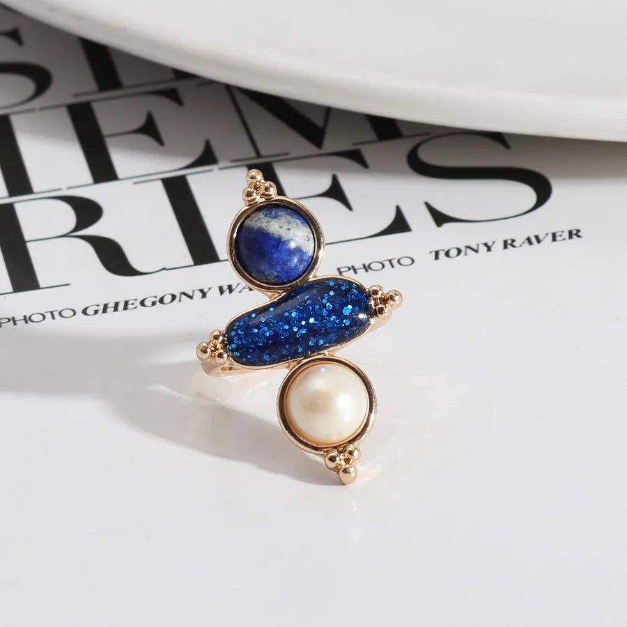 vintage style geometric alloy inlay natural stone rings