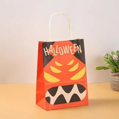 Halloween Party Handheld Kraft Paper Bag Ghost Pumpkin Bag Children's Candy Gift Packaging Cartoon Kraft Paper Bag