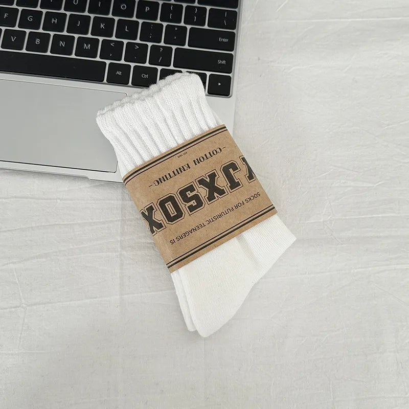 unisex sports solid color cotton crew socks a pair