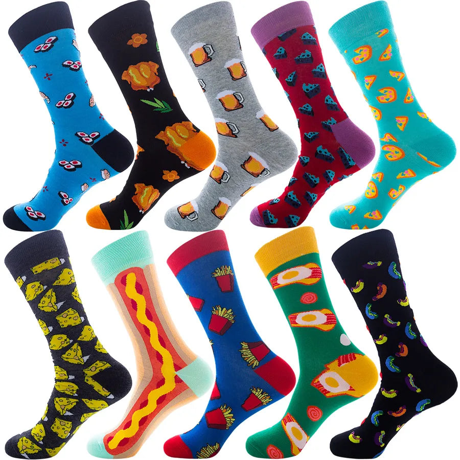 Men's Modern Style Classic Style Color Block Stripe Fruit Cotton Crew Socks A Set of 10 Pairs
