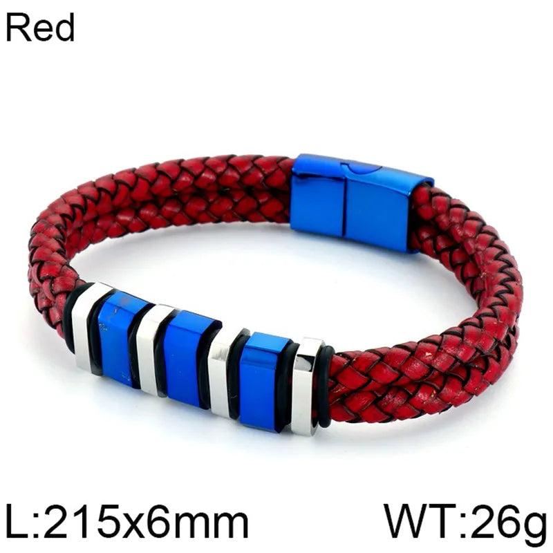 Hip-Hop Retro Color Block Pu Leather Titanium Steel Plating 18K Gold Plated Men's Bracelets