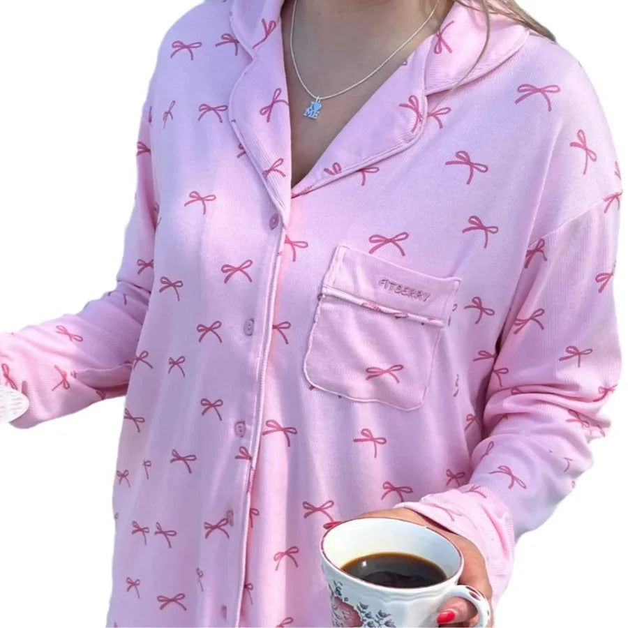 Holiday Women's Vacation Simple Style Bow Knot Polyester Milk Fiber Pants Sets Pajama Sets
