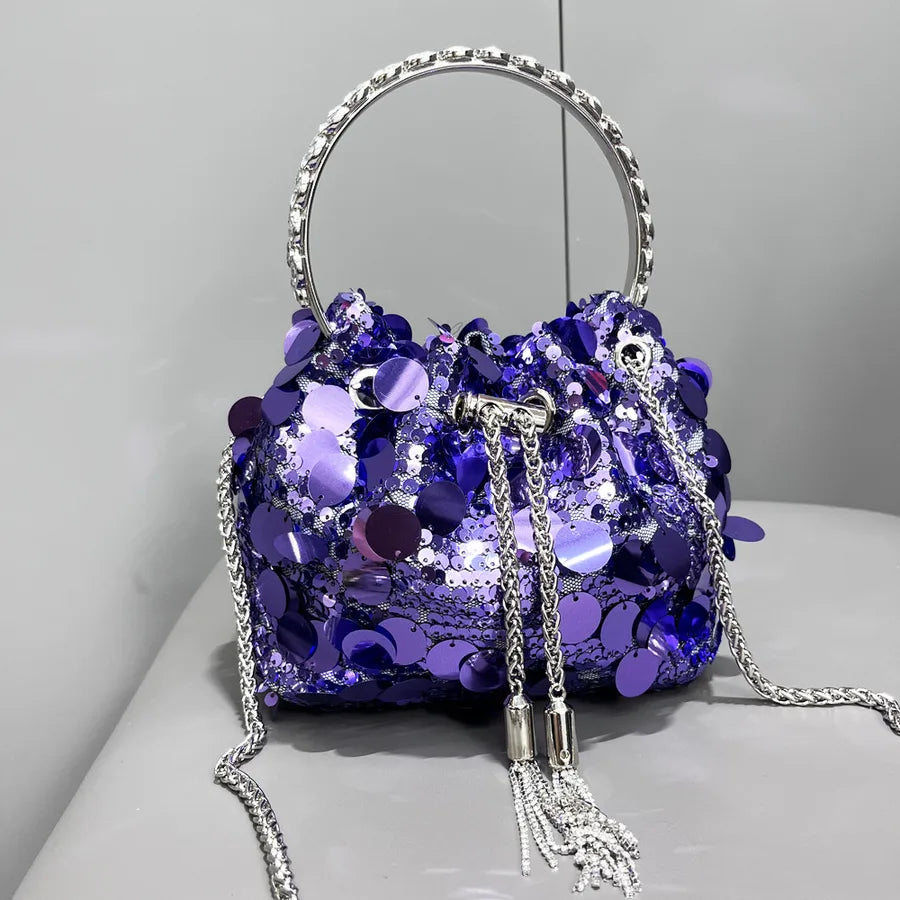 Red Purple Pu Leather Color Block Bucket Evening Bags
