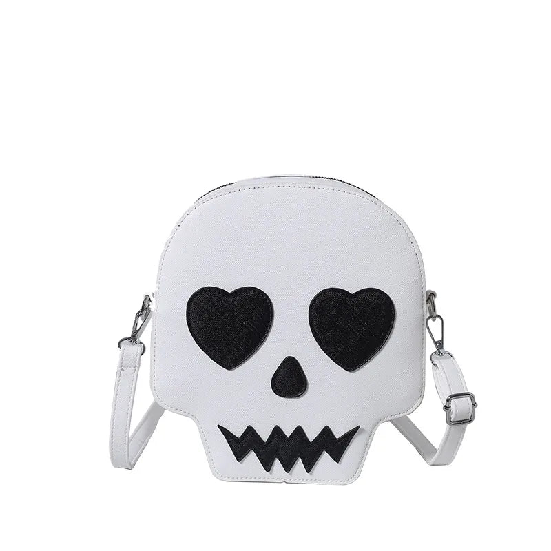 Halloween Skeleton Head Funny Crossbody Bag Square Single Shoulder Slant Bag For Girls Trendy PU Leather Internal Material
