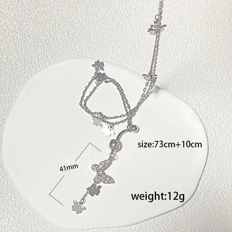 IG Style Simple Style Heart Shape Butterfly 316 Stainless Steel  Alloy Copper Plating Butterfly Inlay Rhinestones Zircon White Gold Plated Gold Plated Women's Waist Chain