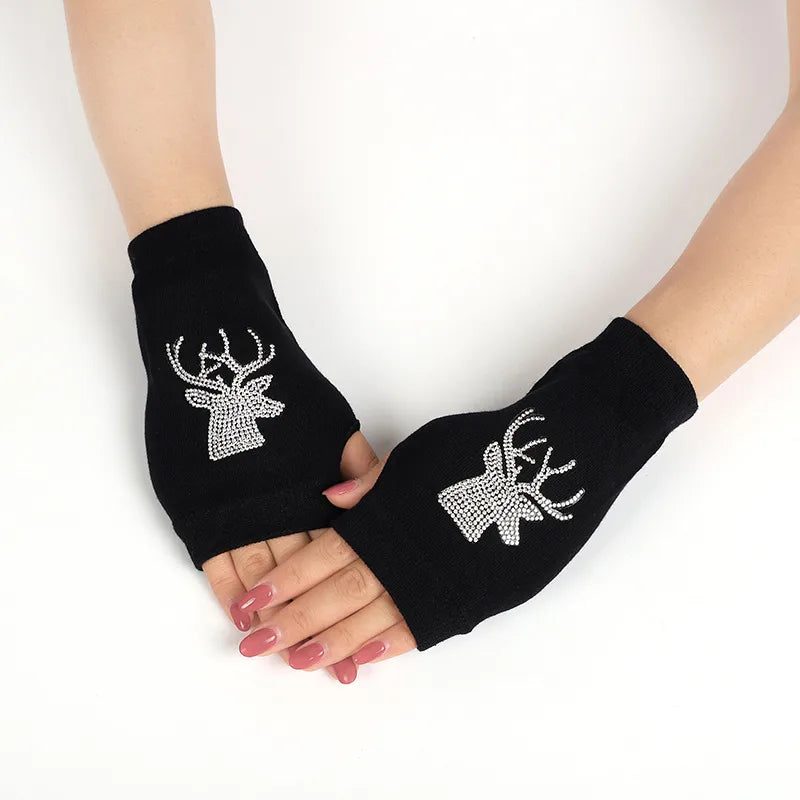 unisex retro bear owl flower knitted fabric gloves 1 pair
