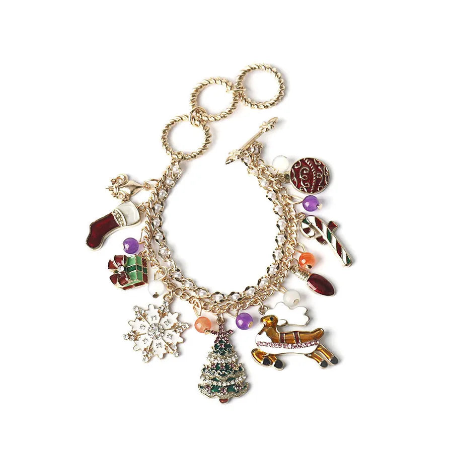 Creative Christmas Themed Bracelet Fashionable Alloy Snowflake Deer Design Festival Gift Asymmetric Electroplated Cartoon Style