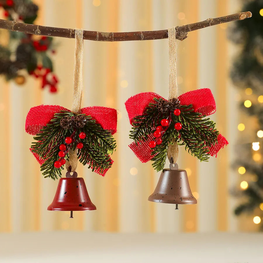 Iron Art Bell Butterfly Knot Red Fruit Pine Branch Decoration Christmas Tree Ornament Door Hanging Christmas Decorations