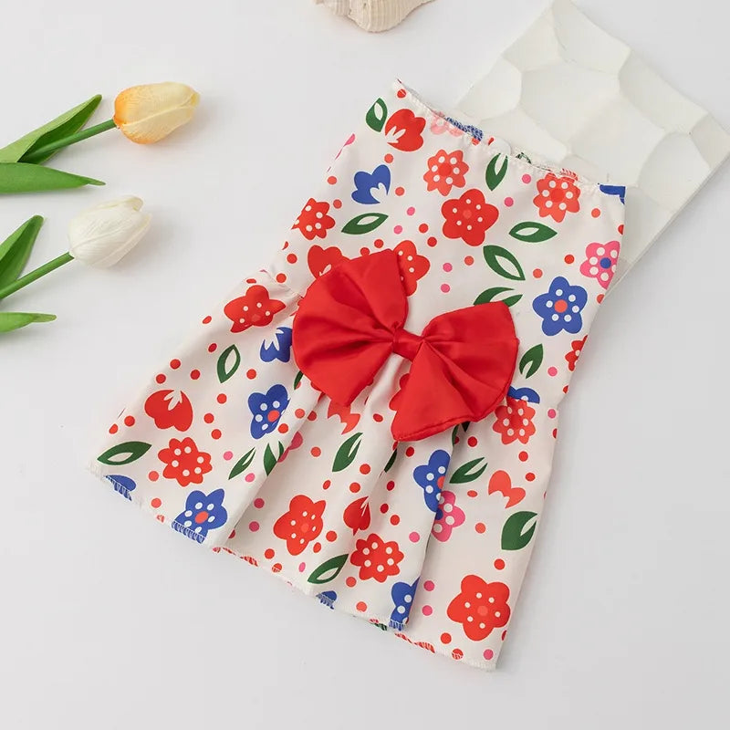 cute polyester strawberry bow knot pet clothing