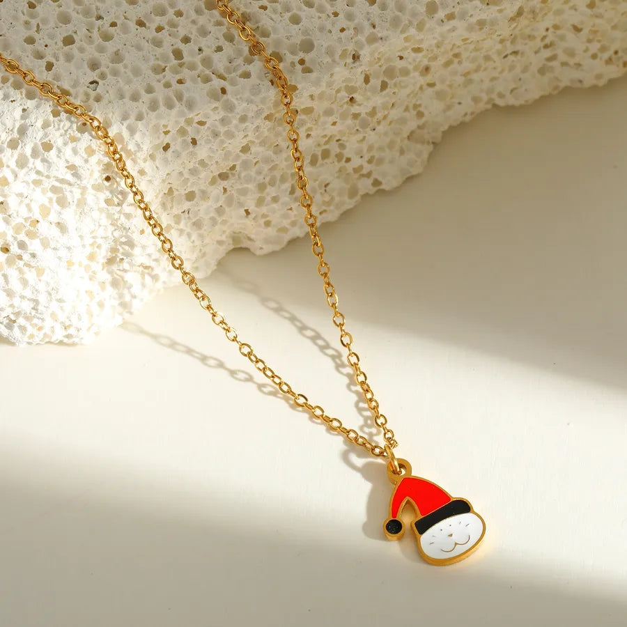 Halloween Series Stainless Steel 18K Gold Plated Drip Oil Hat Bat Pendant Necklace Funny Design Festival Jewelry Accessory