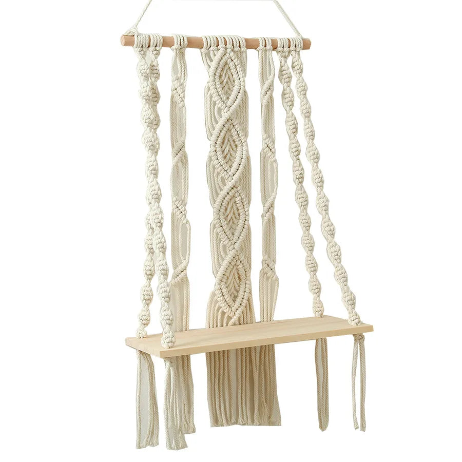 New Hand-woven Tapestry Shelf Cotton Rope Wall Hanging Bohemian Storage Rack Hotel Homestay Children's Room Hanging Decoration