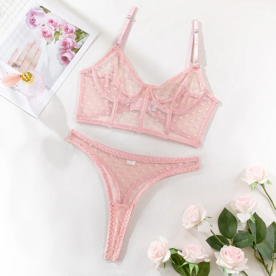 women's sexy round dots sexy lingerie sets party see-through sheer bra low waist thong panties