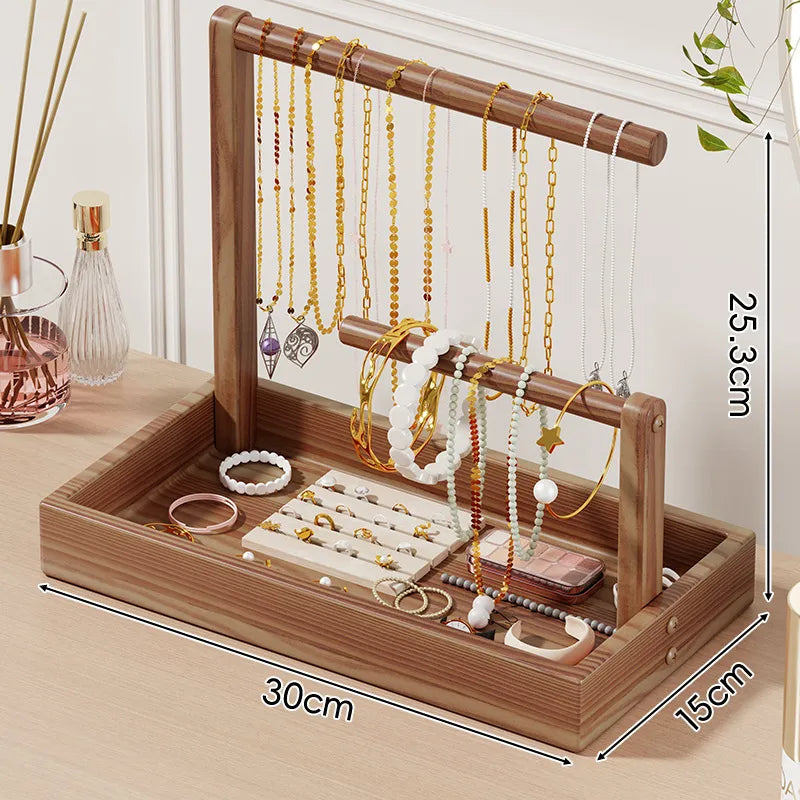 Solid Wood Jewelry Display Stand Bracelet Necklace Watch Holder Storage Box Buddha Beads Desktop Organizer Simple Style