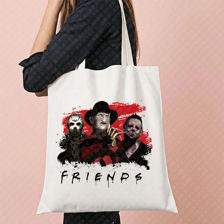 Ghost Pattern Halloween Outdoor Shopping Bag Cute Ghost Design Canvas Tote Bag For Ladies Retro Fashion Printed Large Size