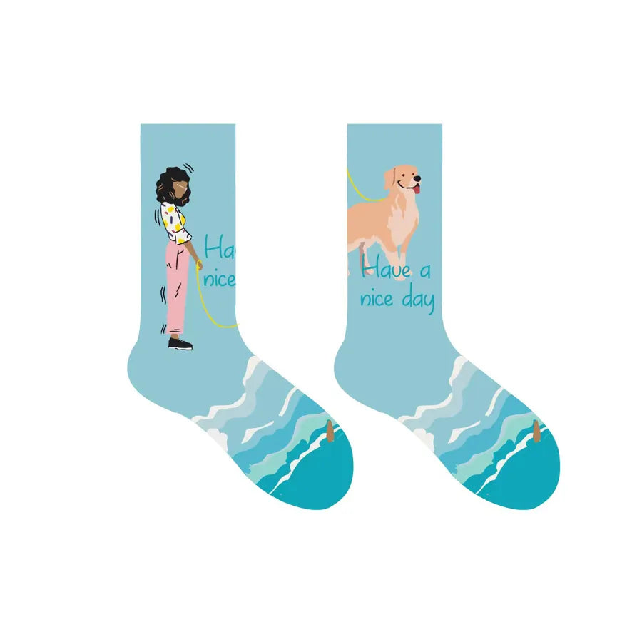 Unisex Modern Style Human Letter Cotton Crew Socks 10 Pairs Per Pack