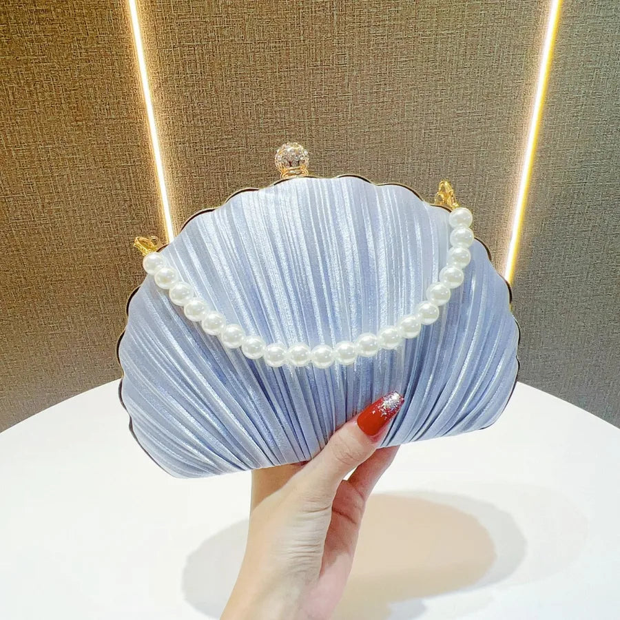 Silk Solid Color Beading Shell Evening Bags