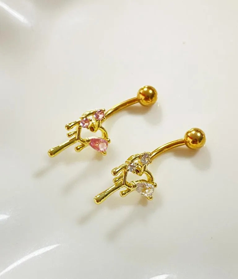 lady classic style shiny heart shape stainless steel titanium copper epoxy plating inlay zircon white gold plated gold plated silver plated belly ring