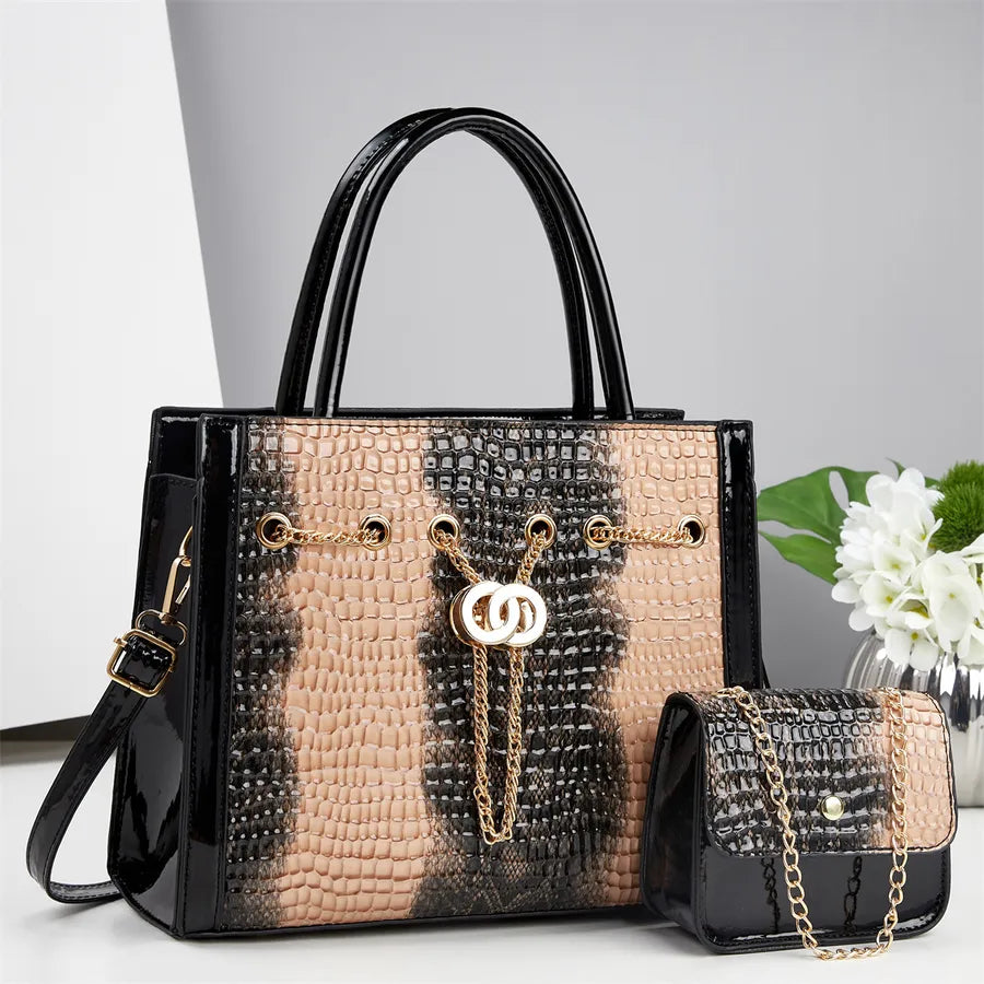 Large Capacity Women's Tote Bag Commuter Fashion Crossbody Single Shoulder Chain Handle PU Square Bag Zipper Closure City Chic