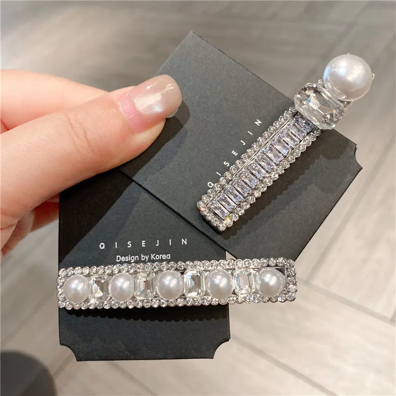 Elegant New Dongdaemun Pearl Duckbill Hair Clip Women's Side Brain One Word Hair Clip Diamond Simple Style Hair Accessories