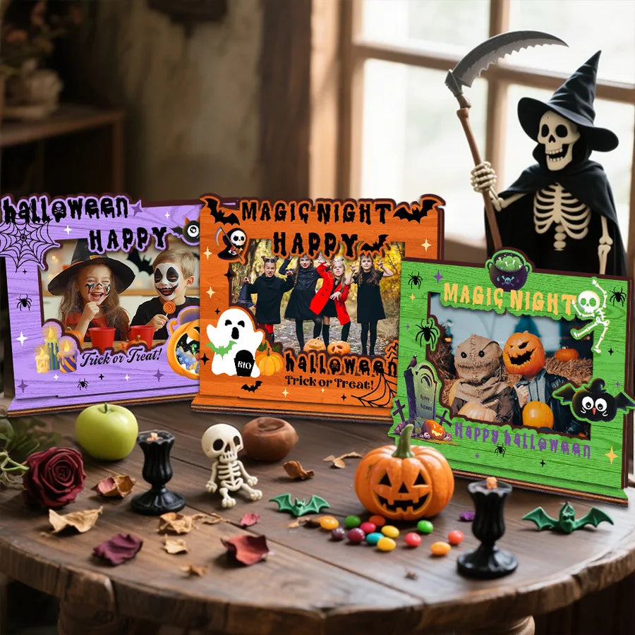 Halloween Wooden Picture Frame Decorative Ornaments Thick Festival Atmosphere Birthday Photo Album Woodcraft Simple Style