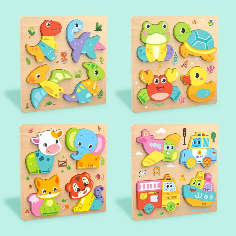 Mengshi Early Education Wooden Puzzle Baby Children Handmade Animal Shaped Gift Toy Educational Plaything For Toddler Kids