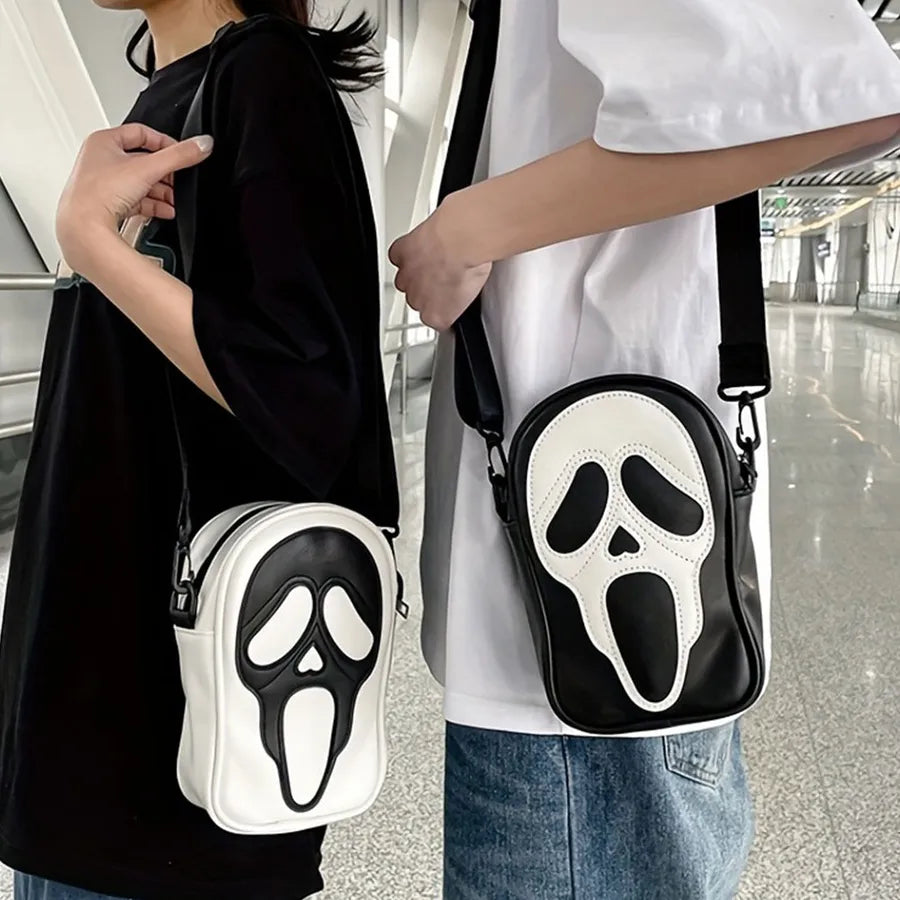Halloween Women's Pu Leather Ghost Punk Zipper Square Bag