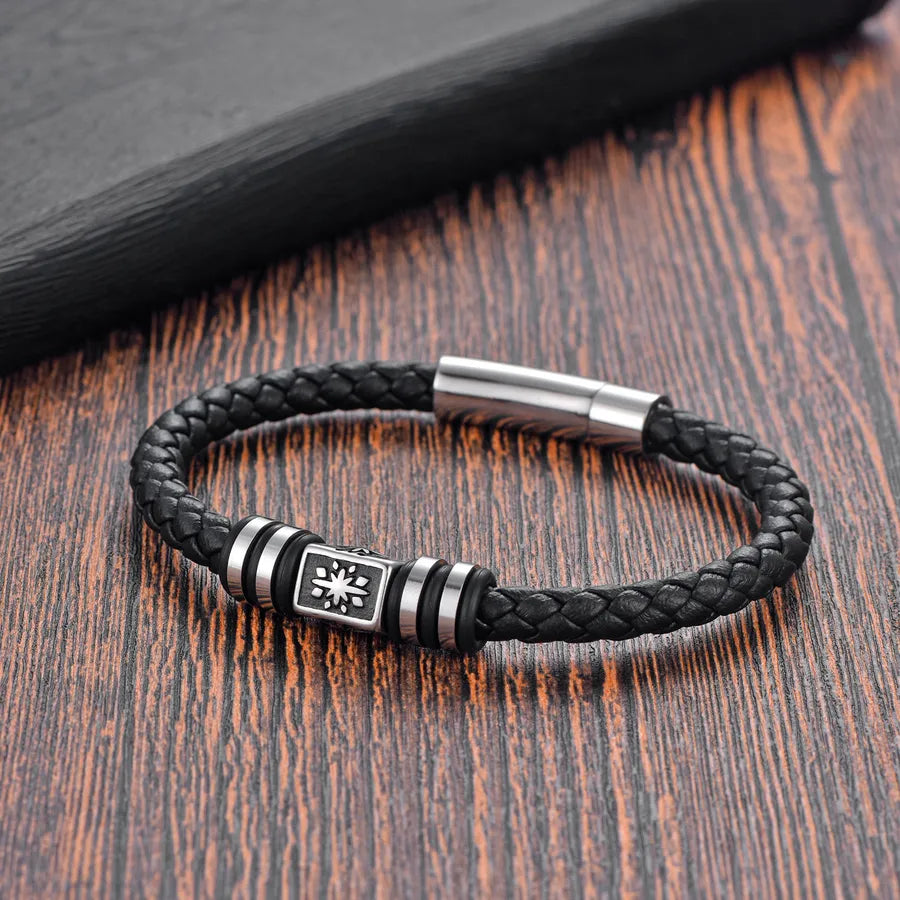Hip-Hop Geometric Solid Color 316 Stainless Steel  Leather Wholesale Bracelets