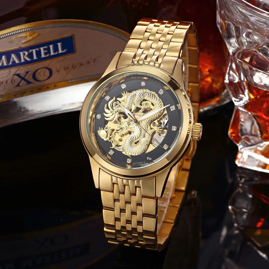 NARY/Nairui Jinlong Watch Stainless Steel Strap Waterproof Hollow Automatic Mechanical Dragon Watch 18028