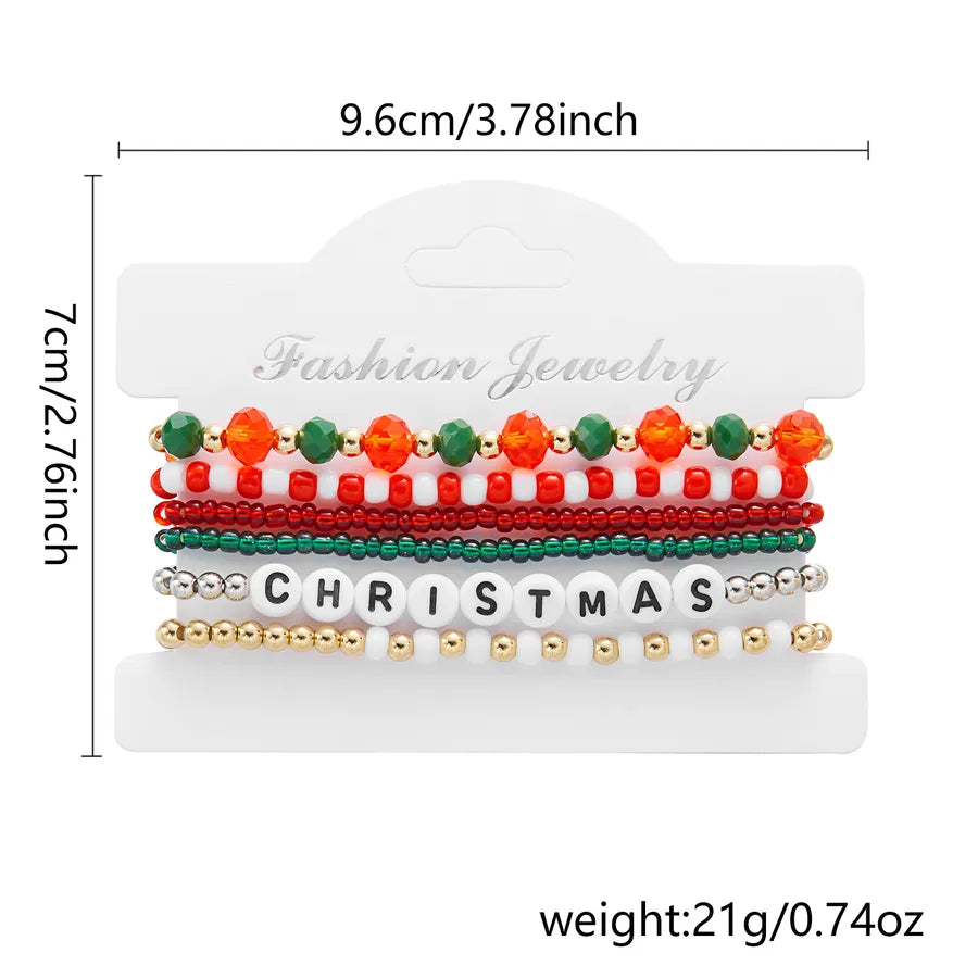 Handmade Christmas Themed Beaded Bracelet Set For Women Soft Clay Snowflake Letter Bracelets  Style