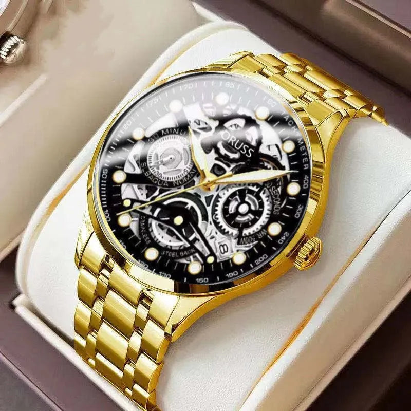 business geometric single folding buckle quartz men's watches