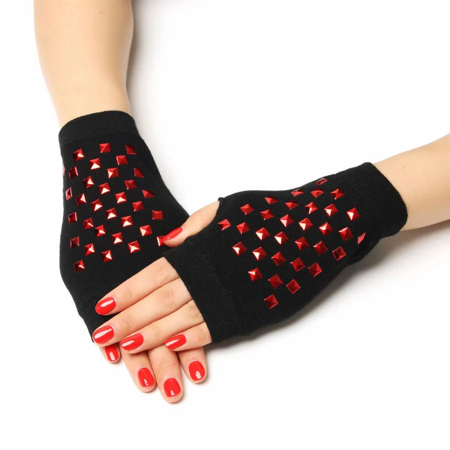 unisex retro bear owl flower knitted fabric gloves 1 pair