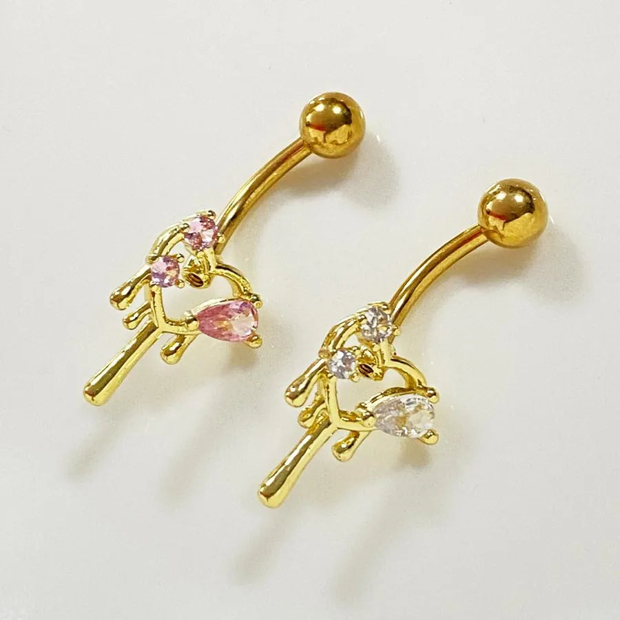 lady classic style shiny heart shape stainless steel titanium copper epoxy plating inlay zircon white gold plated gold plated silver plated belly ring