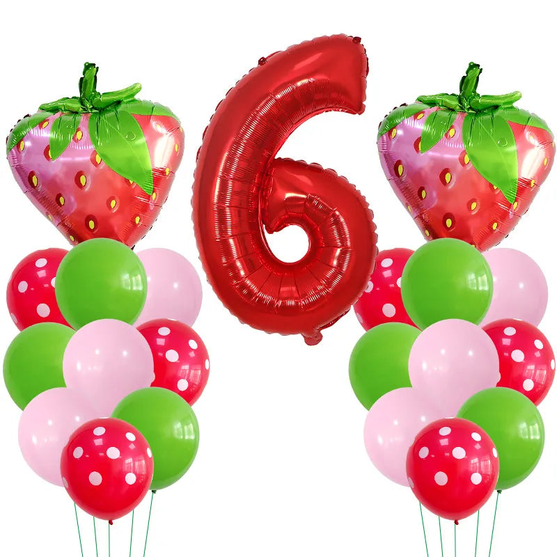Casual Cute Number Strawberry Aluminum Film Birthday Festival Balloons
